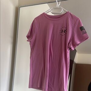 Under Armour Girls Purple-Pink Logo Short Sleeve Tee